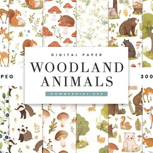 28 Watercolor Woodland Animals Digital Papers Instant Download Printable Paper, Digital Download, Digital Prints Animal Prints PNG Files