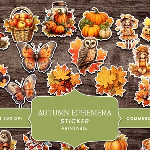 22 Autumn Ephemera Stickers Junk Journal Old Paper Digital Download Printable Art Vintage Paper Instant Download Digital Prints