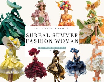 Surreal Summer Fashion Woman Clipart: PNG Art Bundle (Digital Download)