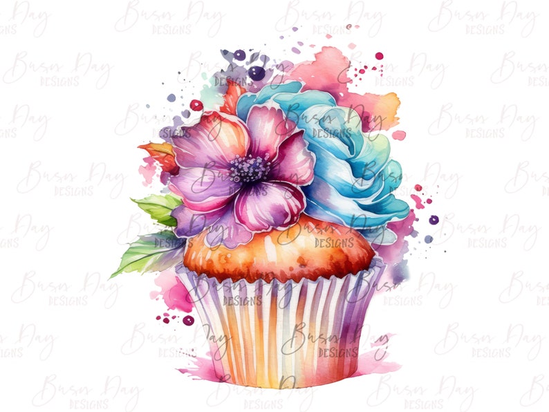 31 Watercolor Cupcake Clipart bundle , watercolor clipart, digital download, instant download, digital prints, commercial use image 6