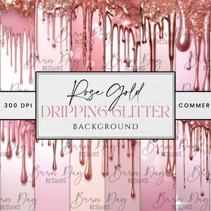 25 dessins de sublimation de fond de paillettes dégoulinant d'or rose, art mural imprimable, Bundle png, clipart aquarelle, téléchargement immédiat