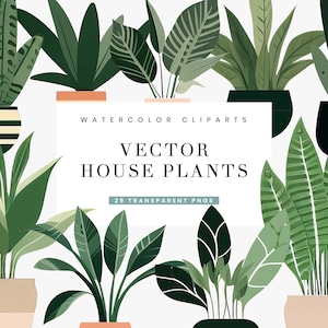 Bundle de cliparts de plantes d'intérieur de vecteur en téléchargement numérique, téléchargement immédiat, clipart aquarelle, impression numérique
