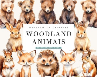 31 Watercolor Woodland Animals Clipart Bundle, Commercial Use, Digital Download, Instant Download, Printable Art