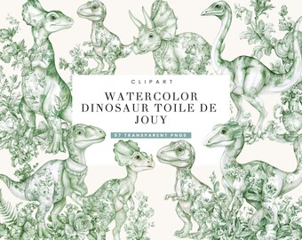 57 Watercolor Dinosaur Toile De Jouy Clipart Bundle Sublimation Designs Digital Download, Digital Prints, Digital Art, Digital Planner