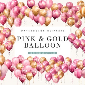 22 Pink and Gold Glitter Balloon Clipart Bundle, Digital Download Printable Design Instant Download Sublimation Designs, Digital Files