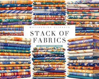 Watercolor Fabric Stack Clipart: 23 PNG Designs (Digital Download)