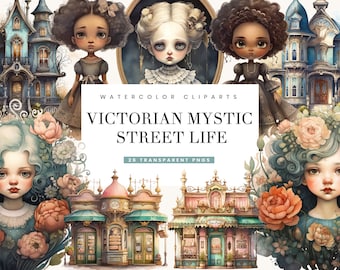 Clipart di vita di strada vittoriana: pacchetto PNG mistico (download digitale)