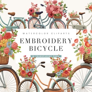 18 Watercolor Embroidery Bicycle Clipart Bundle Printable Art Sublimation Designs Digital Download Wall Art Instant Download PNG Files