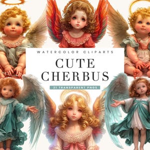 21 Watercolor Cute Cherub Clipart Bundle Sublimation Designs Digital Download, Digital Prints, Printable Art, Cherub PNG Files