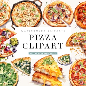 30 aquarel pizza clipart bundel sublimatie ontwerpen digitale print commercieel gebruik, digitale download, instant download, illustraties