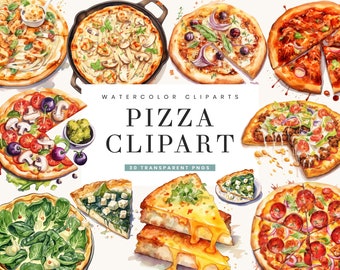 Watercolor Pizza Clipart Bundle: 30 PNG Designs (Digital Download)