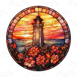 Watercolor Stained Glass Lighthouse Clipart Bundle (Digital Download) image 6