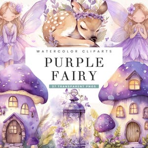 37 Watercolor Purple Fairy Clipart Bundle Sublimation Designs Digital Download, Digital Prints Instant Download, Fairy PNG