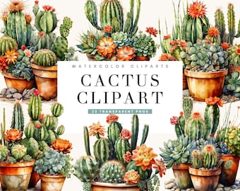 Watercolor Cactus Clipart Bundle: 23 Sublimation Designs (Digital Download)