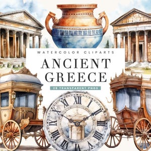28 acquerelli Grecia antica clipart bundle sublimazione disegni download digitale, stampe digitali download immediato, file PNG arte digitale