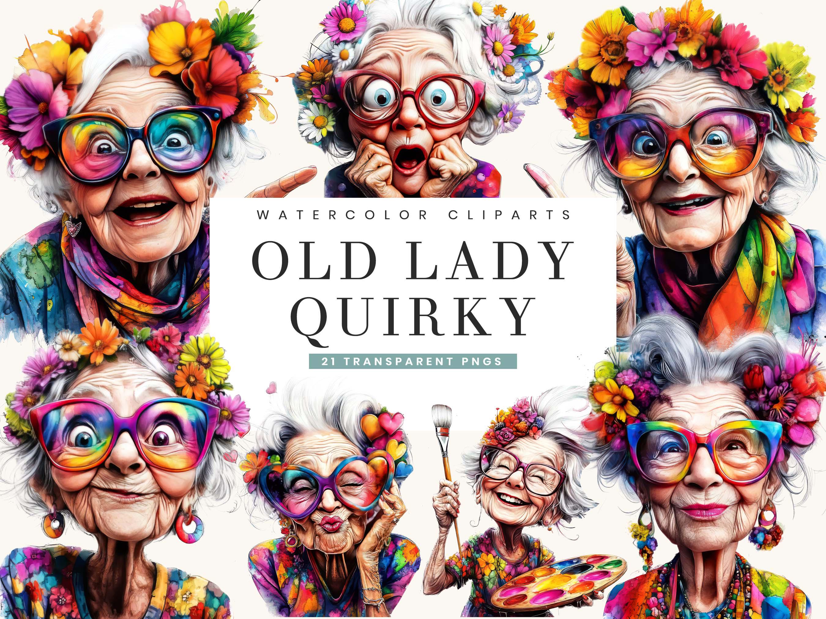 Watercolor Old Lady Clipart Bundle: Quirky PNG Art (digital Download - Etsy
