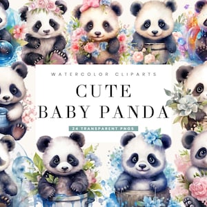 24 aquarel schattige baby panda clipart, digitale download, instant download, digitale prints, digitale planner, commercieel gebruik