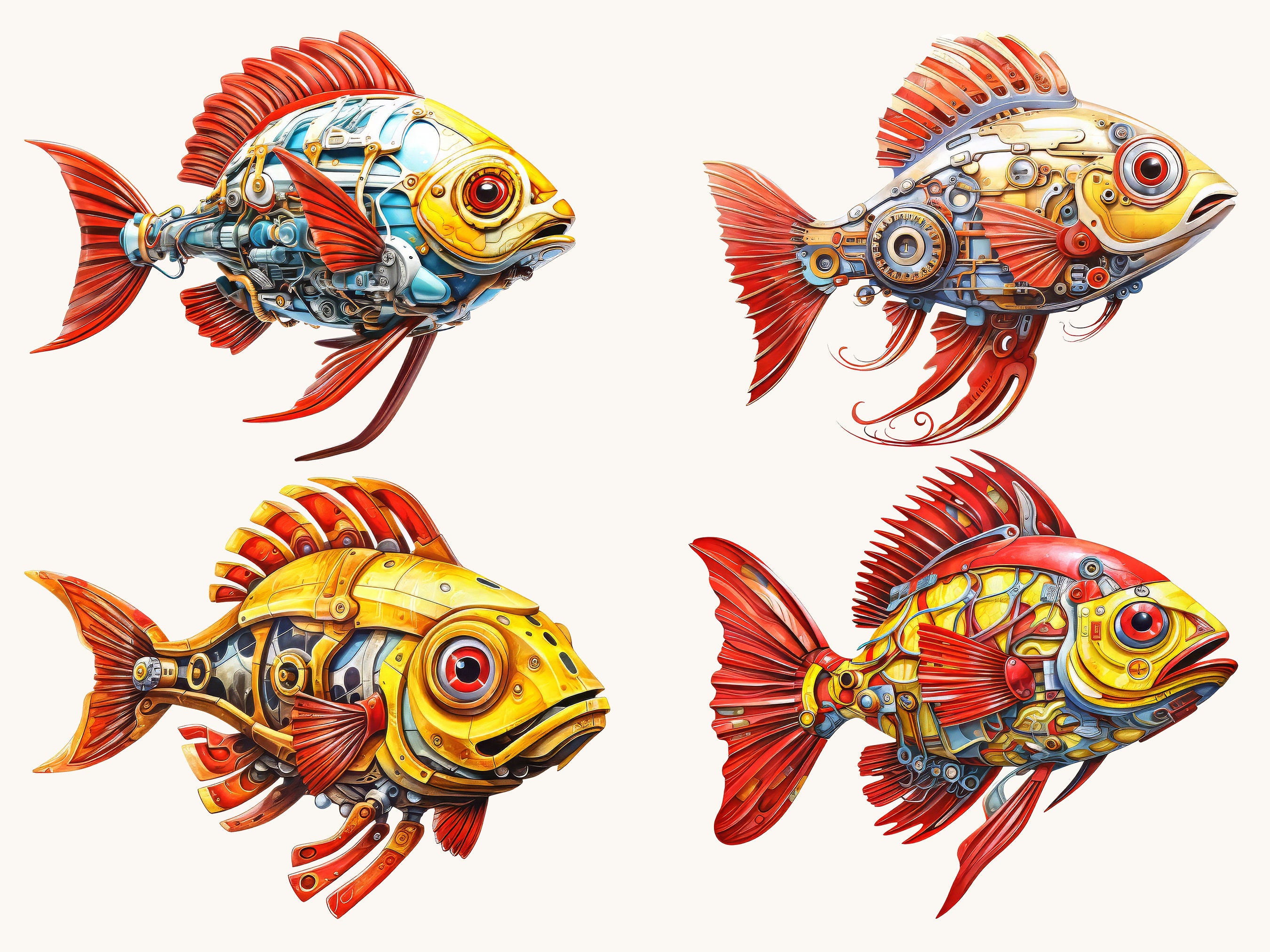 Cyborg Fish Clipart Bundle: Surreal Fishborg Designs (digital Download ...