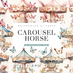 25 Watercolor Carousel Horse Clipart Bundle Sublimation Designs Digital Download, Instant Download, Printable Art, Digital Print Png Designs