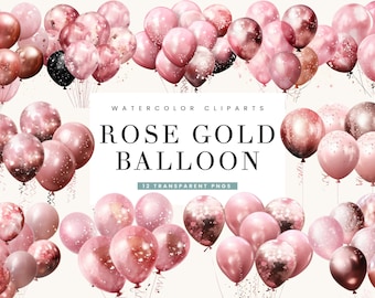 Rose Gold Glitter Balloon Clipart: PNG Bundle (Digital Download)