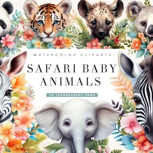 25 Watercolor Safari Baby Animals Clipart Bundle Sublimation Designs Digital Download, Digital Print Instant Download, Baby Shower