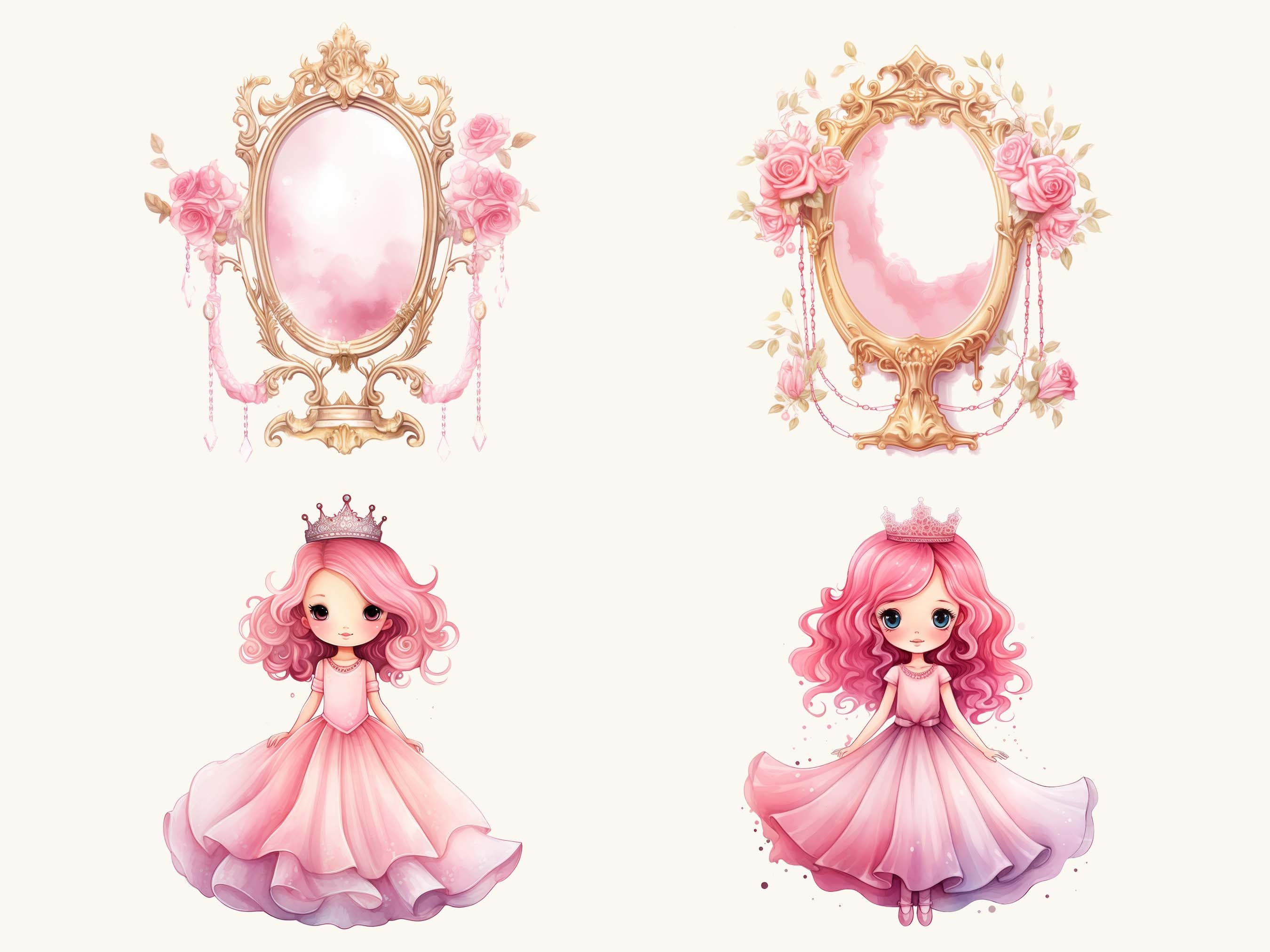 Watercolor Little Princess Clipart Bundle: 20 PNG Designs (digital ...