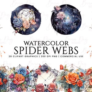 28 Watercolor Spider Webs clipart bundle, commercial use, digital download, instant download, printable art, wall art