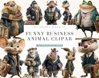 38 Funny Business Animal Clipart Bundle Sublimation Designs Digital Download, Digital Prints, Digital Planner, Animal Prints PNG Files