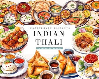 Watercolor Indian Thali Clipart Bundle (Digital Download)