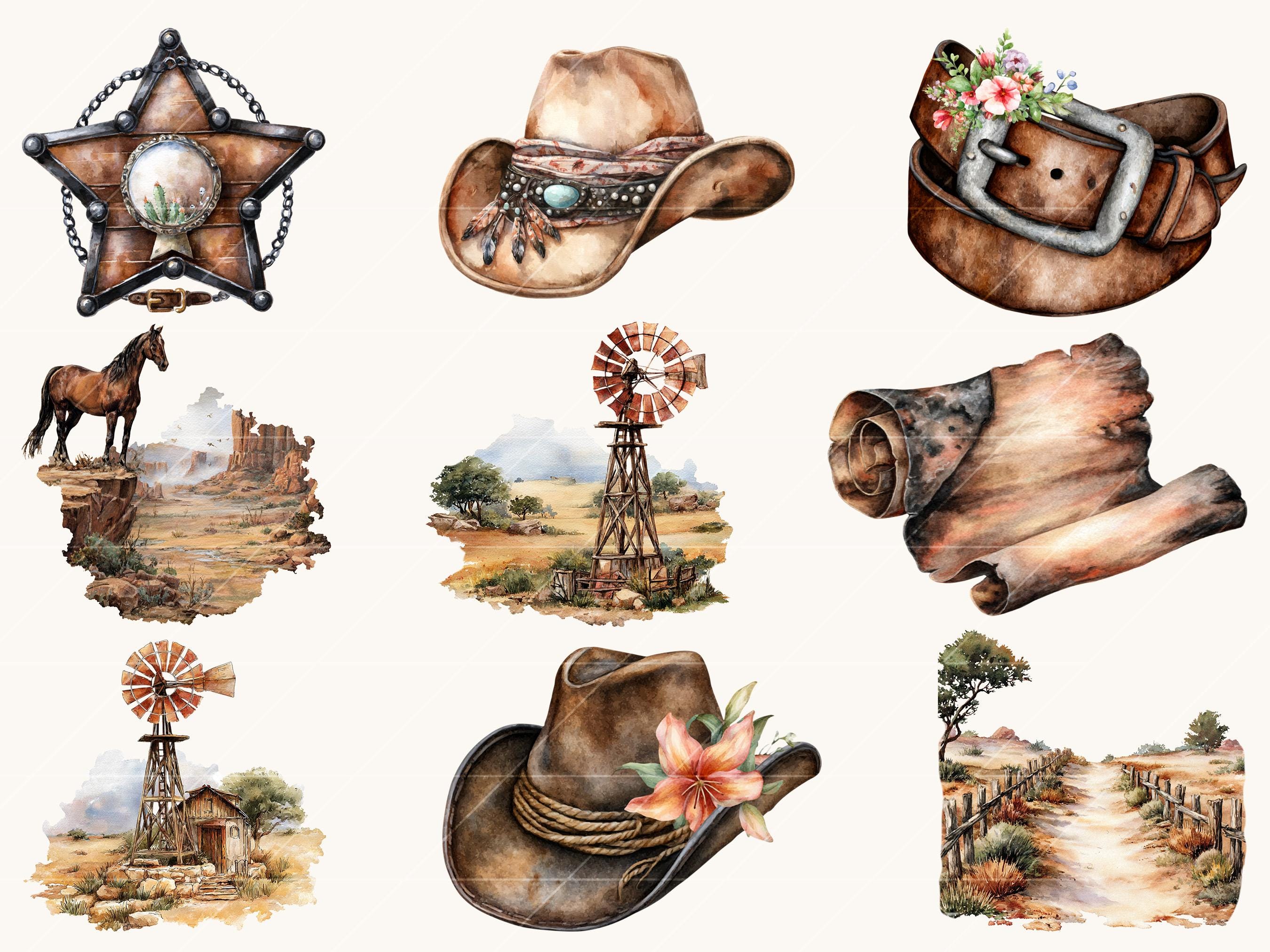 39 Watercolor Cowboy Clipart Bundle Sublimation Designs Digital ...