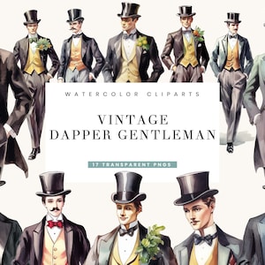 17 Aquarell elegante Gentleman Clipart Bundle digitaler Download, Sublimationsdesigns, sofortiger Download, druckbare Kunst, Png-Bundle