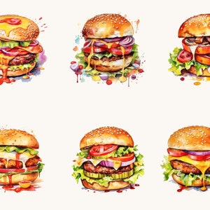 Clipartbundel aquarel hamburger: 30 png-ontwerpen (digitale download) afbeelding 6