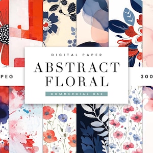 32 Abstract Red & Blue Floral Patterned Digital Paper Instant Download Printable Paper, Retro Prints Digital Download, Digital Prints