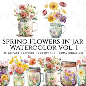 15 Vase mit Blumen Clipart Aquarell Clipart, Floral PNG, Ostertulpen, Arrangement, digitale Kunst, Rosen, rosa Blumen, Frühlingsblumenglas