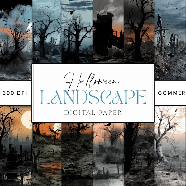 Halloween Landscape Digital Paper Background Digital Download Sublimation Designs, Printable Art Digital Prints, Instant Download