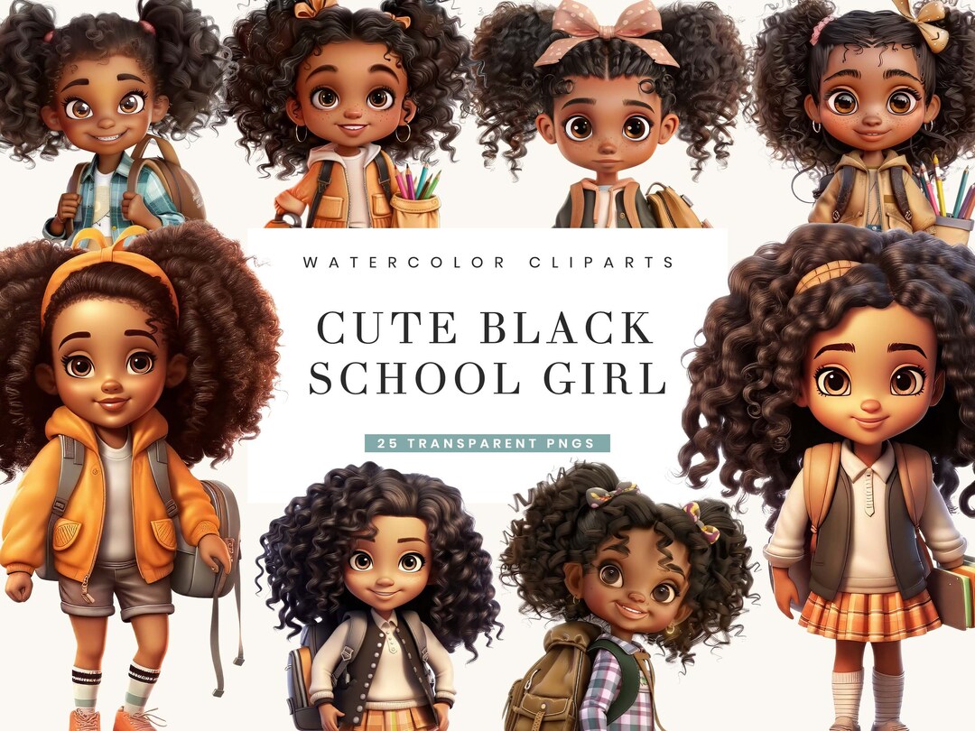 25 Cute Black Girl Back to School Clipart Bundle Sublimation Designs ...
