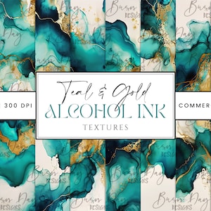 42 Teal and Gold Alcohol Ink Textures Background Digital Download Sublimation Designs, Printable Art, Instant Download Png Files