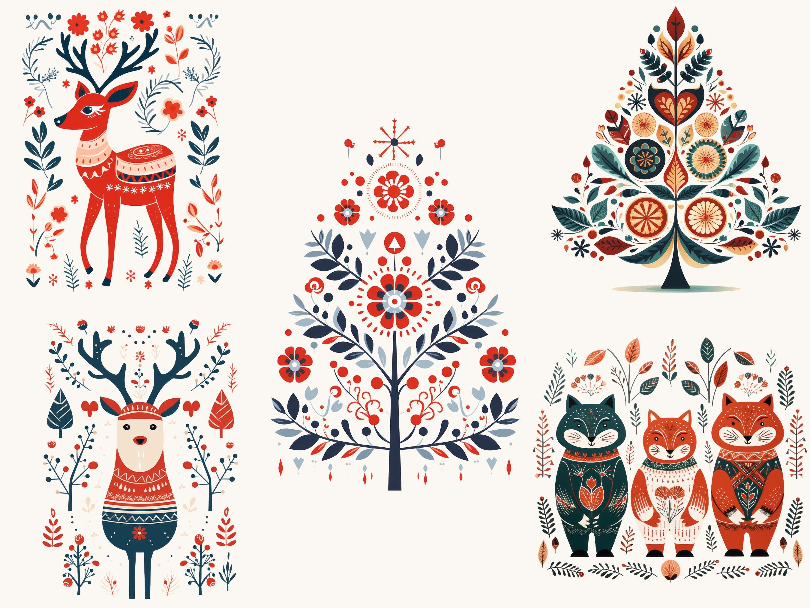 15 Scandinavian Folk Art Christmas Clipart Bundle Digital
