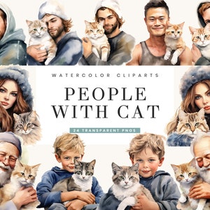 24 personnes aquarelles avec un lot de cliparts chat, sublimation de dessins et modèles en téléchargement numérique, téléchargement immédiat, clipart aquarelle, impression numérique