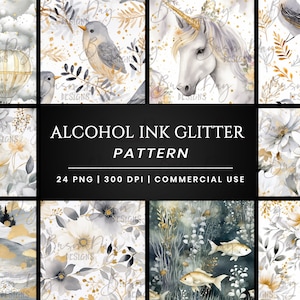 24 Alcohol Ink Glitter Pacote de papel digital, scrapbooking digital, impressões digitais, download digital, download instantâneo, clipart com desconto