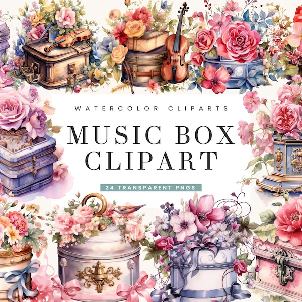 24 Watercolor Music Box clipart bundle, watercolor clipart, digital download, instant download, digital prints, clip art