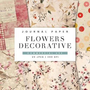 25 Junk Journal Kits, Vintage Blumen Dekorative Papierpackung Sublimationsdesigns Digitaler Download, Altes Papier Digitaldrucke, Digitales Journal