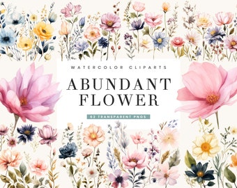 62 Watercolor Abundant Flower Clipart Bundle Digital Download, Sublimation Designs,  Digital Prints, Watercolor Clipart Commercial Use