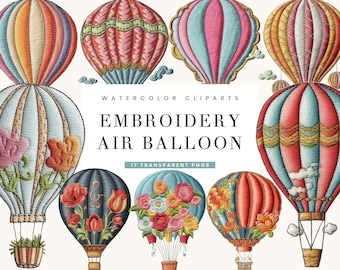 17 Watercolor Embroidery Balloon Clipart Bundle Printable Wall Art Digital Download Sublimation Designs Instant Download Digital Print