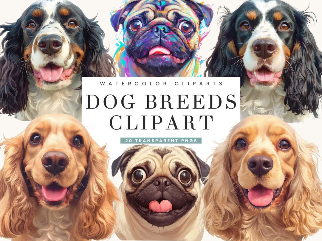 20 Watercolor Dog Breeds Clipart Bundle Sublimation Designs Digital ...