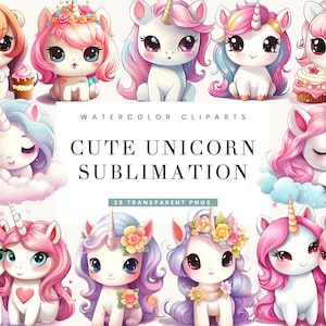 26 Cute Unicorn Sublimation Clipart Bundle Sublimation Designs Digital Print Instant Download, Digital Files, Digital Download