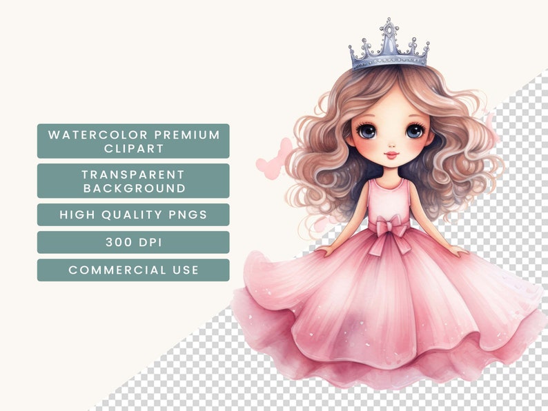 Watercolor Little Princess Clipart Bundle: 20 PNG Designs (digital ...