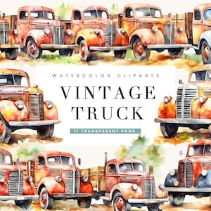 17 Watercolor Vintage Truck Clipart Bundle Digital Print Sublimation Designs, Printable Art Digital Download Png Files, Instant Download