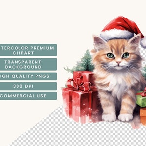 17 Watercolor Santa Cat Clipart Bundle Sublimation Designs Digital ...