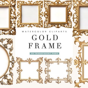 30 aquarel gouden frame clipart bundel sublimatie ontwerpen digitale download, digitale prints direct downloaden, digitale PNG-bestanden